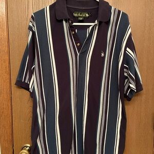 Vintage Men's Dark Blue Striped Polo
